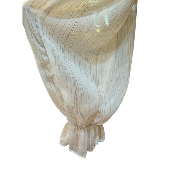 Altar'd State White Cream Puff Sleeve Gold Trim Dress M - Picture 5 of 7